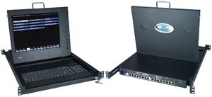 Terminal drawer with anti-glare protective glass, 8-port console switch, numeric keypad