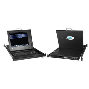 ANSI terminal drawer with 8-port SSH secure console switch, 15" (381 mm) monitor, numeric keypad
