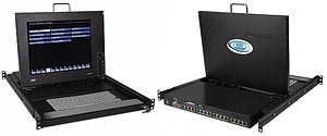 Terminal drawer with 16-port console switch, anti-glare protective glass
