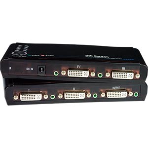 4-port DVI switch with audio, 2 DVI sources to 1 DVI monitor & speakers