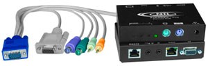 PS/2 KVM + two-way audio + RS232 extender via CAT5, skew compensation, up to 1,000 feet (305 meters)