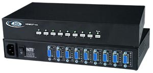 4-port VGA switch, 4 PC's to 1 VGA monitor, push buttons on front, rackmount kit