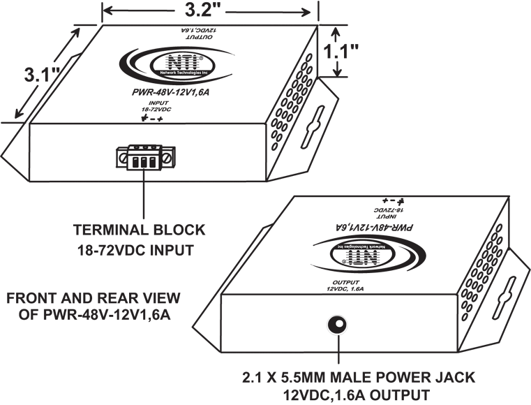 External 48VDC to +12VDC, 1.6A Power Converter (PWR-48V-12V1,6A)