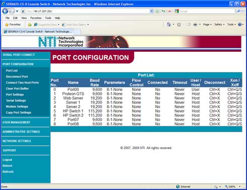 Port Configuration screen via a secure Ethernet connection