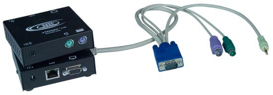 PS/2 KVM + audio transmitter supporting 2 remote users, local unit, connect 2 remote units