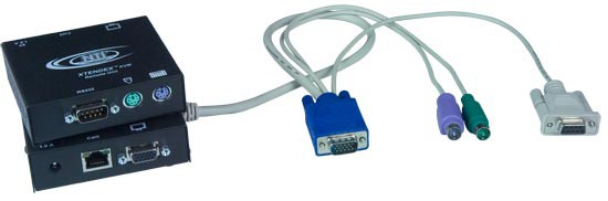 PS/2 KVM + RS232 transmitter supporting 2 remote users, local unit, connect 2 remote units
