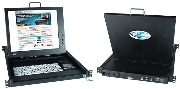 DVI USB PS/2 KVM Drawer rack mount shelf folding 1RU TFT LCD monitor