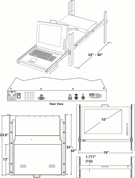 Rackmount USB + PS/2 KVM Drawer with 15" Monitor & Numeric Keypad (RACKMUX-V15-N)
