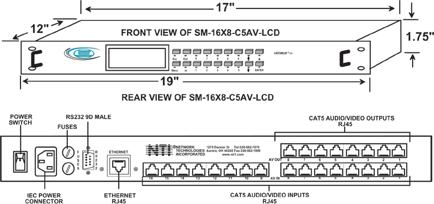 Audio/Video Matrix Switch via CAT5 (SM-16x8-C5AV-LCD)