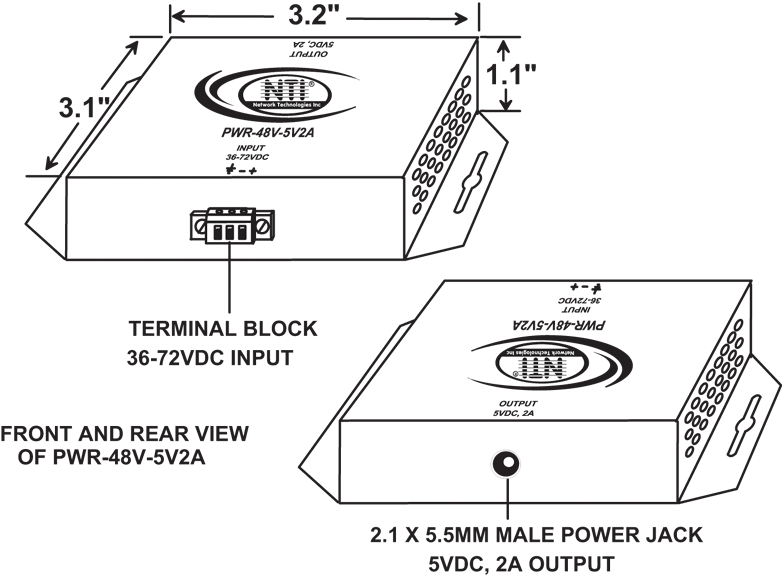 External 48VDC to +5VDC, 2A Power Converter (PWR-48V-5V2A)