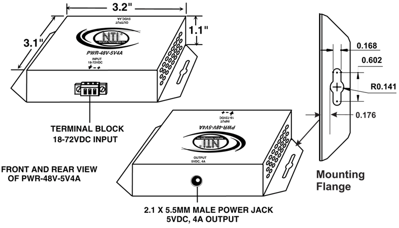 External 48VDC to +5VDC, 4A Power Converter (PWR-48V-5V4A)